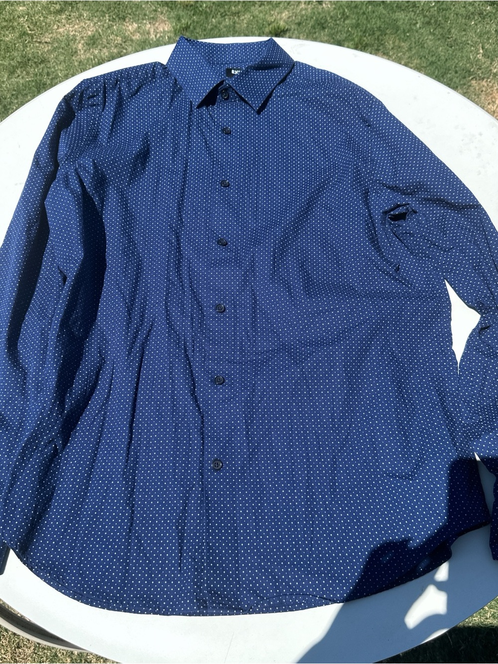 Urban Expressions Navy Blue Button-Up Shirt with White Micro Dots